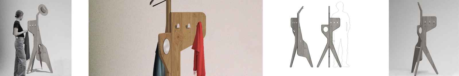 Freestanding Wooden coat hanger concept sketches