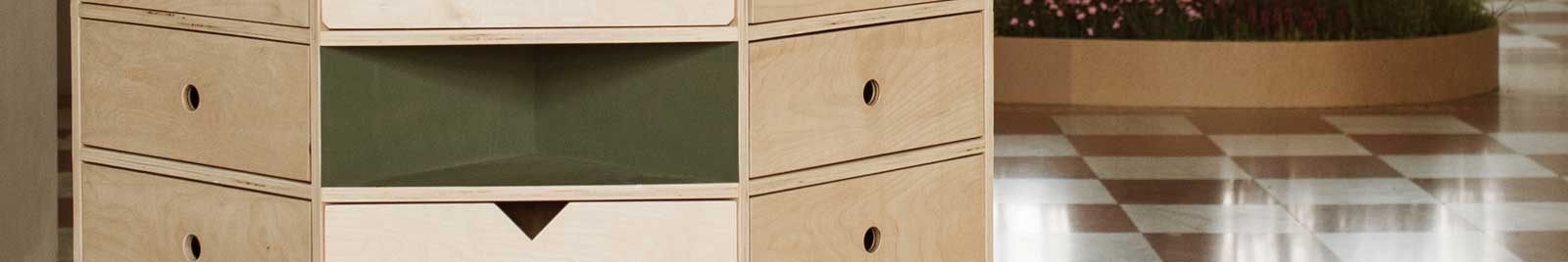 display furniture made out of plywood with shelving and inner compartments